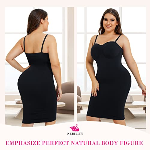 Nebility Shapewear Slip For Women Under Dresses Strapless Body Shaper Tummy Control Slips Seamless Underskirts(M/L,Black) #TOP4
