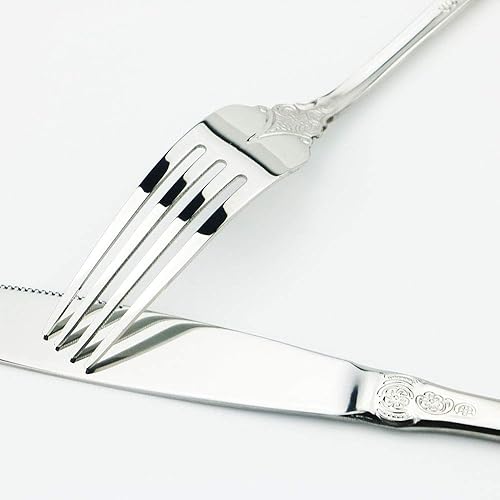 Miniatura 4 de JASHII Juego de vajilla familiar de 4 piezas para 1 juego de vajilla plateada, ideal para reuniones familiares y uso diario, cucharas, cuchillos,