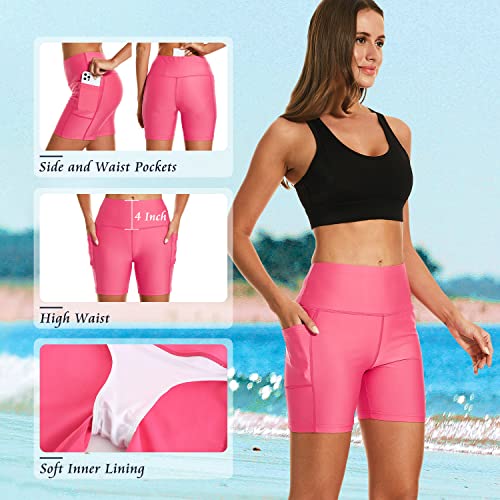 Image of HODOSPORTS Women's 3'' /5'' /7'' /9'' /12'' Swim Board Shorts UPF50+ High Waisted Quick Dry Swimsuit Bottoms with Pockets Liner