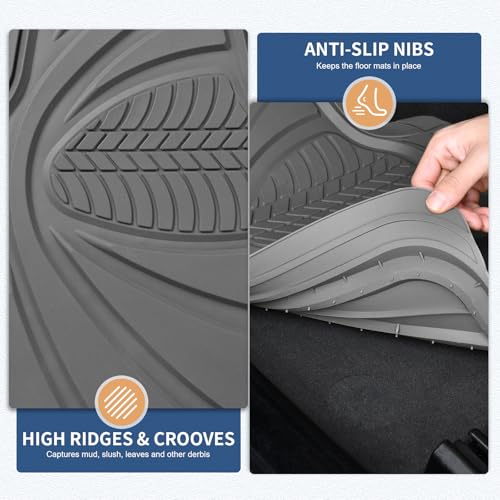 Image of FLORICH Car Floor Mats, Waterproof Universal Heavy-Duty 4 Pieces Rubber Floor Mats for Cars, Full Set Car Mats with Anti-Slip Backing Fit for Most SUV, Vans,Trucks, Sedan(Light Grey)