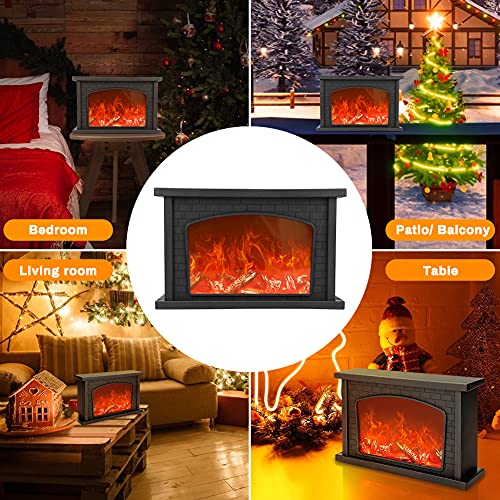 Image of Fireplace Lamp Led Flame Log Effect Rectangle Fire Place Lantern USB Powered Simulation Flameless Fire Lights Battery Operated Fire Flame Lamp for Home Decor Indoor Christmas Ornaments (Large)