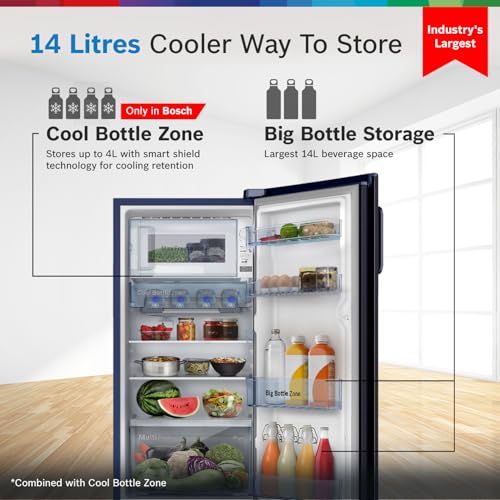 Image of Bosch 207 L, 4 Star, Direct-Cool Single Door Refrigerator | 18 Hrs Cooling Retention | 2.5X Faster Cooling | Spacious Multi Box | Delicate Crisper for Soft Veggies (CST20B34NI, Feather Blue)
