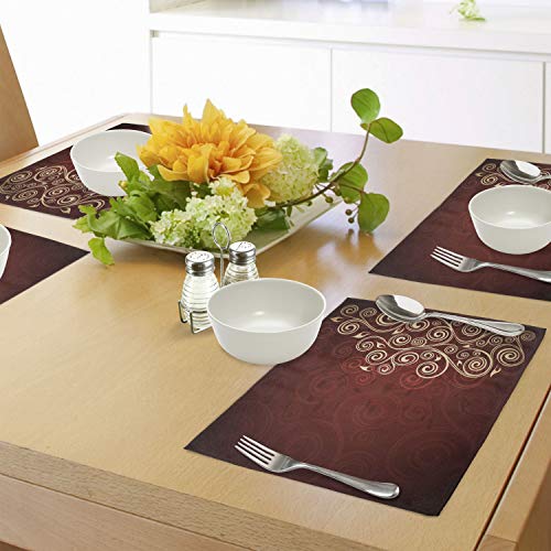 Ambesonne Burgundy Place Mats Set Of 4, Floral Swirls Ivy Image Ombre Details Grunge Backdrop Flower Art, Washable Fabric Placemats For Dining Table, Standard Size, Cream Ruby #TOP3
