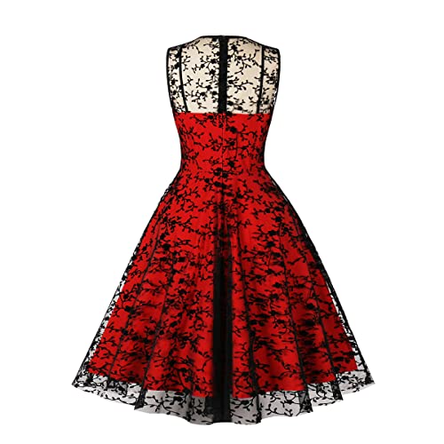 Women Mesh Floral Embroidery Vintage Cocktail Swing Dress Illusion 50s Goth Flared A line Casual Wedding Prom Evening Dress2