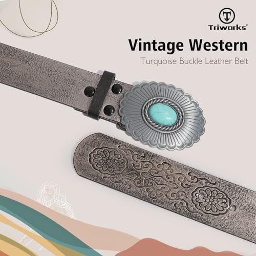 Women's Western Leather Belt Vintage Medieval Turquoise Buckle Belt Ladies Cowgirl Leather Waist Belt3