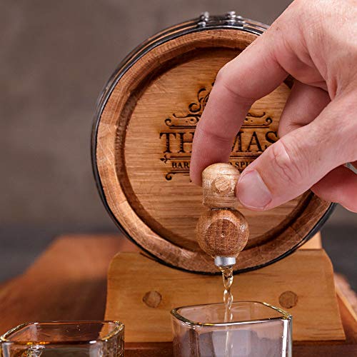 Man Crates, Personalized Whiskey Making Kit – Includes Personalized American White Oak Barrel (2 L.), Stand, Spigot, Essence Bottle, Barrel Cleaning Kit & More – Great Drinking Gift for Men