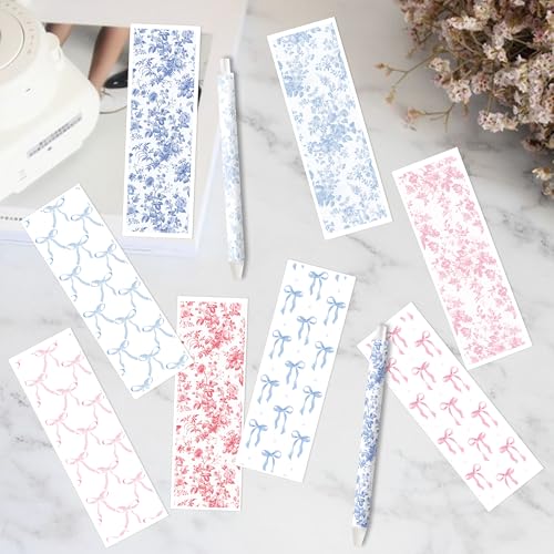 Image of CRASHOT UV DTF Pen Wrap - 40 pcs Bow Pen Wraps, Pink & Blue Bow UV DTF Transfer Stickers, Flower Floral Design Waterproof Uvdtf Wraps, Back to School Personalized DIY Pen