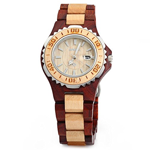 BEWELL ZS-100BL Women Wooden Watch with Luminous Hands Wood Analog Watches Date Quartz Wristwatches - Image 3