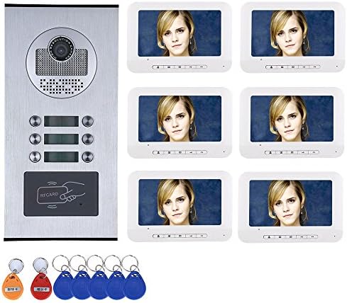 GAMWATER 6 Apartment/Family Video Door Phone Intercom System RFID IR-Cut HD 1000TVL Camera Doorbell Camera with 6 Button 6 Monitor Waterproof IR-Cut Camera with Night Vision