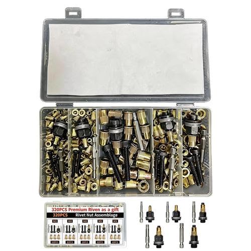 Nietmuttern-Set 320-teilig M3-M8 Kohlenstoffstahl-Gewindeeinsätze Möbelreparatur-Werkzeuge Eisenwaren Befestigungsmuttern zur Nachrüstung von Möbeln, Fahrrädern, Elektroschränken u