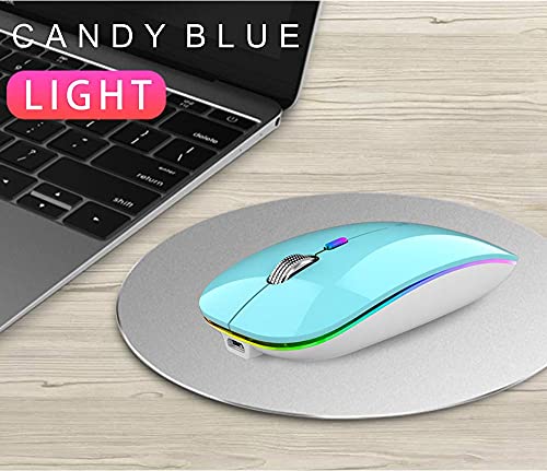 Image of Uiosmuph LED Wireless Silent Mouse, G12 Slim Rechargeable, 2.4G Portable USB Optical Computer Mice with USB Receiver and Type C Adapter (Blue)