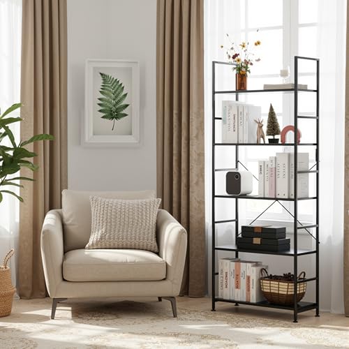 Image of HealSmart 5 Tier Bookshelf, Free Standing Book Shelf Home Office Bookcase Shelf Storage Organizer for Bedroom, Living Room, Bathroom, Office, Balcony, Black