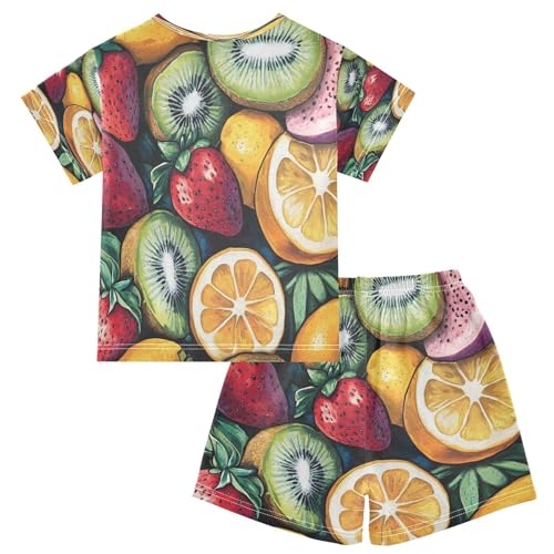 Pajama Sets Short Sleeve Colorful Fruit Pattern Soft Cotton Summer Sleepwear 2 Piece PJS Size 5-14T2