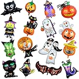 16 Pieces Halloween Foil Balloons Halloween Aluminum Foil Balloon Halloween Mylar Balloons Pumpkin Witch Ghost Spider Demon Giant Balloon Double Sided Halloween Balloon for Halloween Party Supplies