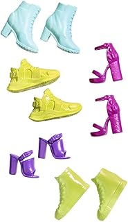 Barbie Fashion Shoes - Package of 5 Pairs of Shoes ~ Yellow Sneakers, Pink High Heels, Purple High Heels, Blue Boots and Green Hiking Shoes
