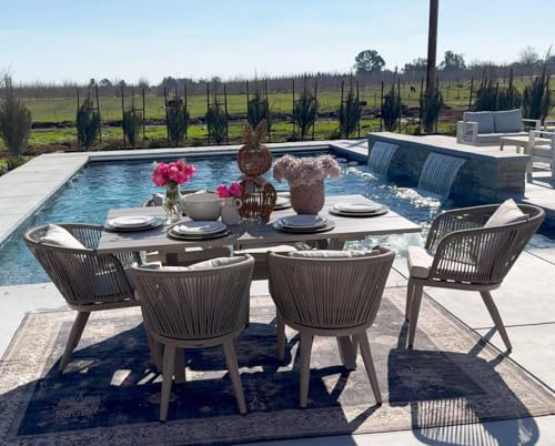 Image of PURPLE LEAF 7 Pieces Patio Dining Set Wicker Outdoor Furniture Rectangular Table and Chairs Set for Garden Deck Aluminum Frame Backyard Kitchen Set, Cushions and Pillows Included Champagne