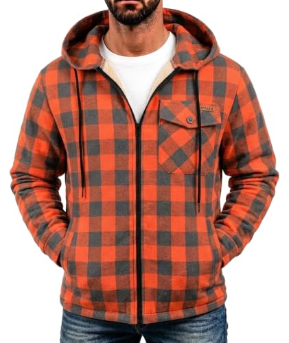 ZITY Mens Flannel Jacket Plaid Zip Up Hoodie Fleece Sherpa Lined Sweatshirt - image 2
