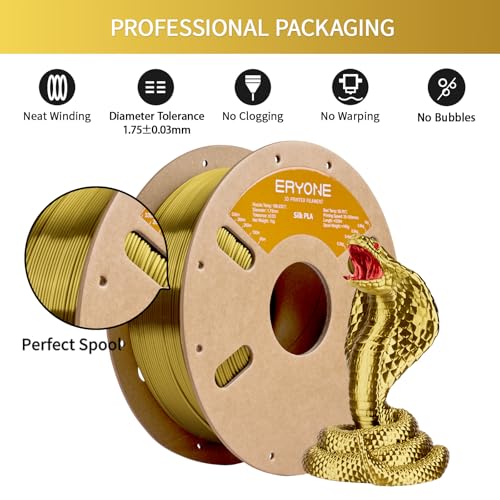 Image of ERYONE Silk PLA Filament for 3D Printer 1.75mm + /- 0.03mm, Shiny Filament 1kg (2.1lbs) /Spool, Brass