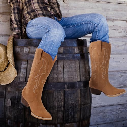 RLW Cowboy Boots for Women Cowgirl Boots Classic Knee-High Western Boots Pointy Toe with Comfortable Chunky Heel3