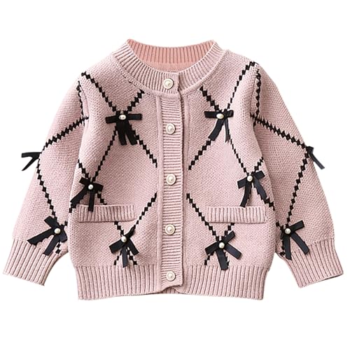 Image of Toddler Girls Cardigan Sweater Button Knit Sweater Kids Bowknot Size 2-7T
