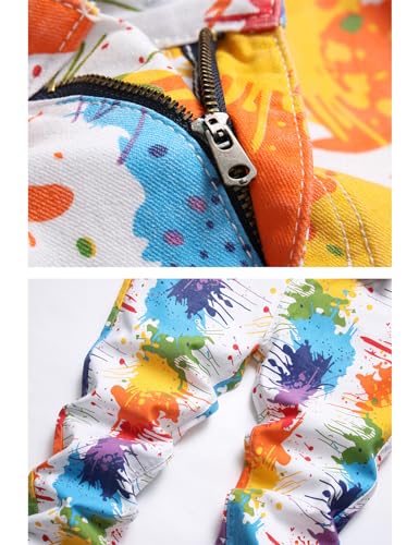 Men Y2K Fancy Color Digital Print Slim Straight Jeans4