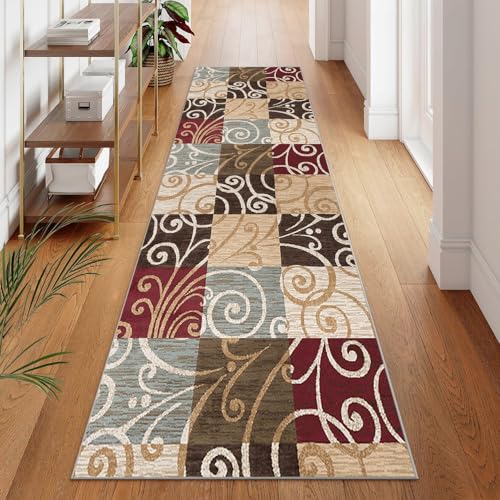 Siunwdiy Alfombra De Pasillo Larga,Antideslizante,Lavable,80x100cm Rojo Marrón,Alfombra De Cocina Alfombra Estrecha,Poliéster,Pelo Corto,Alfombra Decorativa,Alfombra para Salón,Dormitorio,Entrada