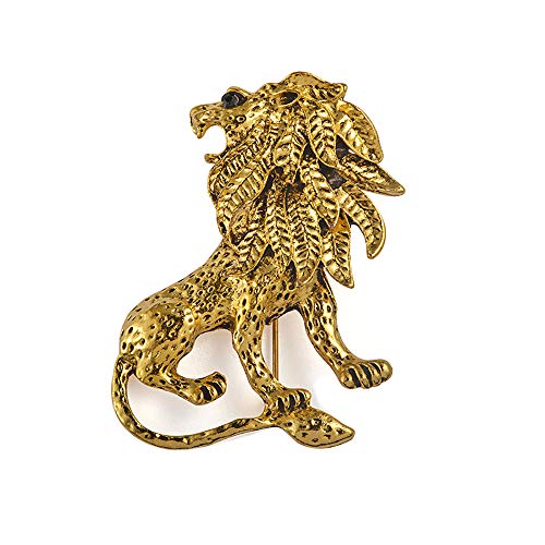 HUJUON Retro Lion Animal Pin Brooch for Men Women. Punk Suit Tie Pin for Husband Boyfriend Christmas Gifts (Gold)