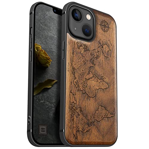 per iPhone 13 mini Custodia avec Magnetico Cover Legno Unique Ricarica Compatibile con MagSafe 13 mini Paraurti Robusto TPU Case Noce-Mappe della bussola