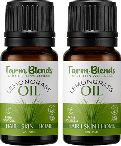 Image of Farm Blends Lemongrass Essential Oil (10ml+10ml) Set |100% Pure, Steam Distilled| Mosquito Repellent, Stress Relief, Hair & Skin Care| Aroma, Diffuser, Floor Cleaning Use | Natural, Therapeutic Grade