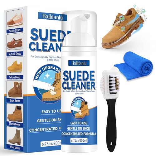Balldanlu Suede Shoe Cleaner 6.76 Oz Nubuck Cleaner with Brush and Towel No-Rinse for Leather Boots Knit Canvas (6.76 Oz)