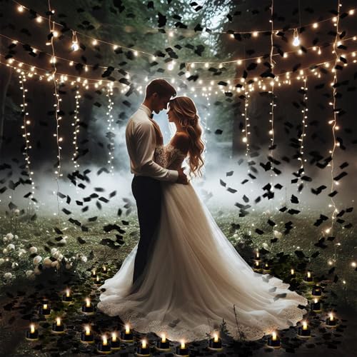 Image of Honoson 1000 Pieces Artificial Rose Petals with 24 Pcs Flameless Heart Shaped LED Tealights Candles Special Romantic Night Decorations for Proposal Wedding Anniversary Table Decor (Black with White)