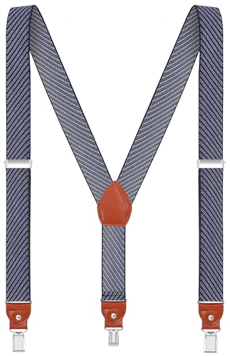 EOAYONY Mens suspenders Elastic Y Back Adjustable Heavy Duty Strong Clips Navy Twill 43 IN