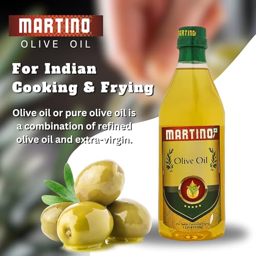 Image of Martino Pure Olive Oil 1L - Pack of 2 - Classic Olive Oil for Cooking & Frying - Light Aroma cooking oil, Smooth Taste, Ideal for Indian & indian Cuisine