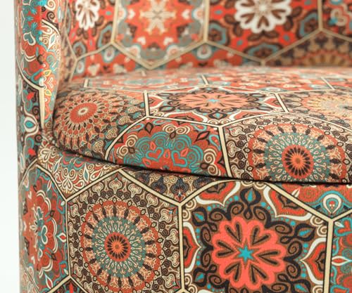 Image of NACIA Velvet Printed Ottoman Chair with Stool Combo | Dressing Table Chair for Bedroom Makeup Room Decor | Modern Upholstered Ottoman with Wooden Legs for Living Room & Home (18x18x32 Inches, Octa)