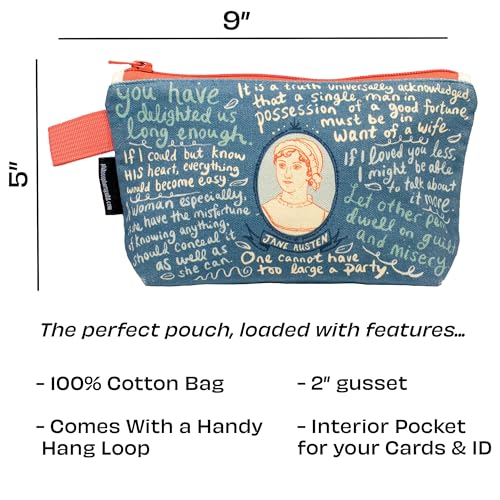 The Unemployed Philosophers Guild Jane Austen Bag - 9" Canvas Zipper Romance Themed Pouch for Pencils, Tools, Cosmetics, Toiletries and More4