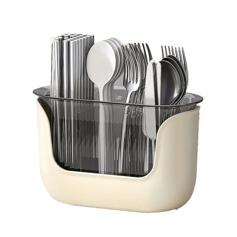 CTRLZS Multifunctional Kitchen Cutlery Holder with Drain Storage, 3-Compartment Flatware Organizer, Home Kitchen Accessories A