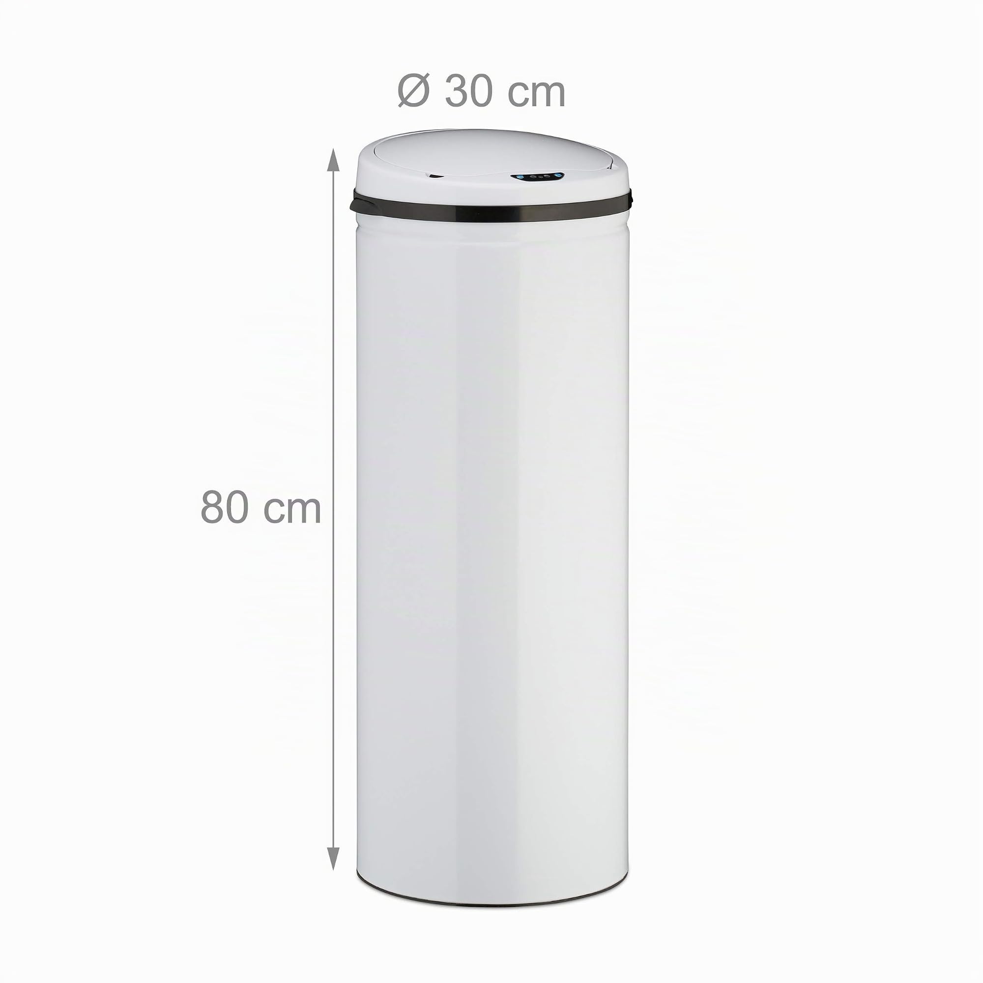 Relaxdays Cubo de Basura, 50L, Redondo, Tapa eléctrica, Sensor de Movimiento, Grande, Acero Inoxidable, 80x30 cm, Blanco