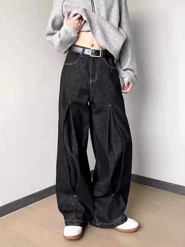 Men's American Retro Black Wide Leg Denim Jeans3