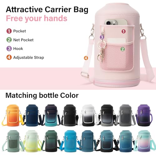 1 Gallon Water Bottle Insulated | Thickened Stainless Steel Vacuum Metal Water Jug | Portable Sports Large for Gym and Hiking with Straw, Carrier Bag, Handle Strap | BPA-Free 128 oz