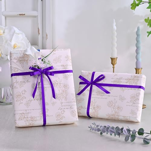 Image of Double Face Purple Satin Ribbon 3 /8 inch X 50 Yards Polyester Purple Ribbon for Gift Wrapping Very Suitable for Weddings Party Hair Bow Invitation Decorations and More