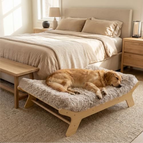 Muihood Elevated Wooden Dog Bed with Foam Mattress, Natural Wood, X-Large — view 7