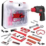 Kids Pretend Play Tool Kit for Boys Construction Toy Tool Sets in Sturdy Case, Kids Toy Drill Tools