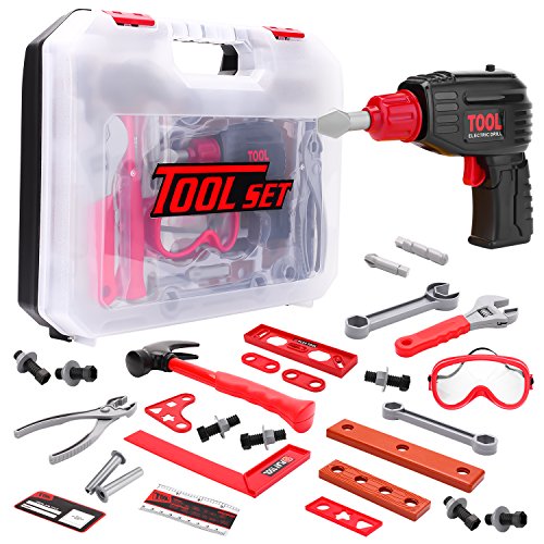 Kids Pretend Play Tool Kit for Boys Construction Toy Tool Sets in Sturdy Case, Kids Toy Drill Tools