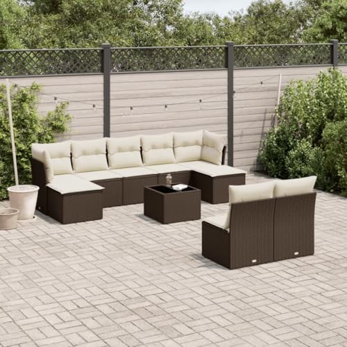 QJBSAVVA 10-TLG. Poly-Rattan Gartenlounge Braun 62x62x69 cm modular &...