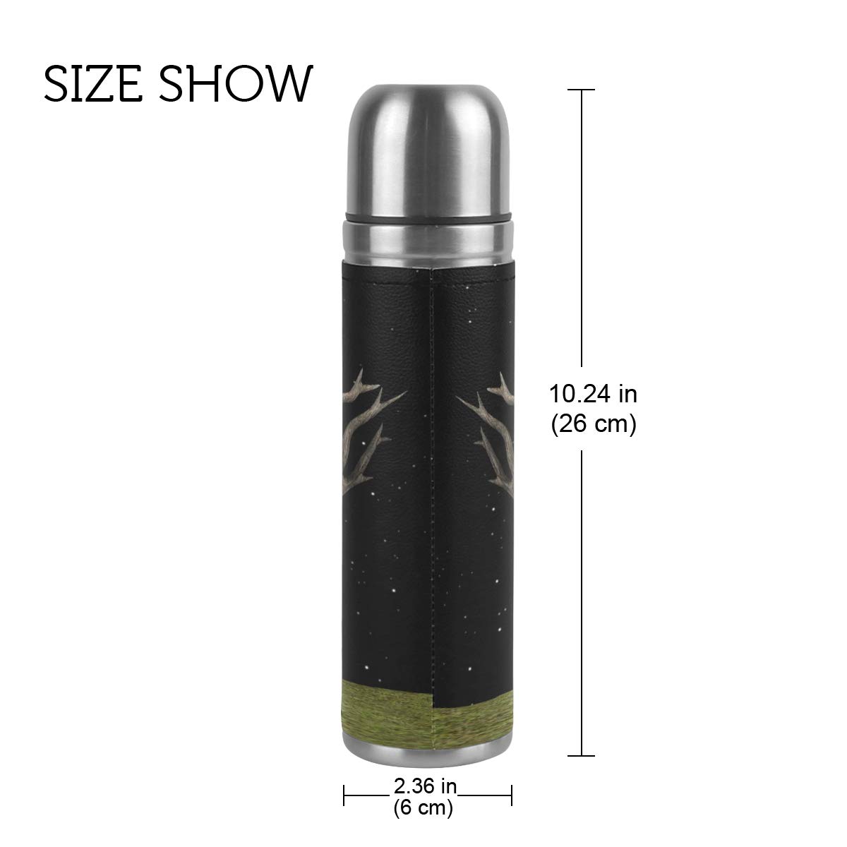 Taza de viaje aislada al vacío de acero inoxidable con doble pared a prueba de fugas, diseño de árbol extraño personalizado impreso en piel auténtica, termo termo de 500 ml