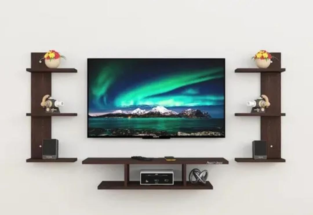 Modern Floating TV Wall Mount Entertainment Unit, White & Dark Brown Shelves, 24, 32, 48 inch Screen Compatible (Full Brown)