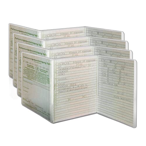 Preisvergleich Produktbild Fahrzeugschein Hülle - Schutzhülle [ 4 Stück ] für KFZ Schein Hülle 3-TLG passgenau, glasklar, dokumentenecht & faltbar - Zulassungsschein Hülle transparent - Mappe Etui aus PVC - L&P A250-4