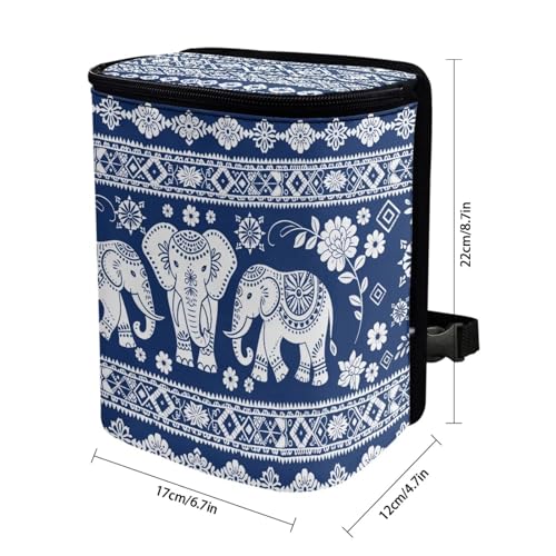 Image of Talayituse Boho Mandala Elephant Print Car Trash Can with Lid, Leak Proof Auto Trash Bag Hanging Vehicle Garbage Can Multipurpose Storage Container for Back Seat Road Trip