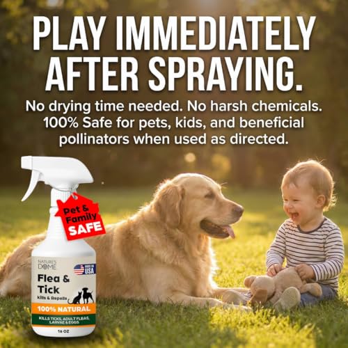 Image of Nature's Dome Flea & Tick Starter Kit - Makes 3 Bottles (16 oz Each) - Plant-Based, Eco-Friendly Formula - Kills & Repels Fleas, Ticks, Larvae & Eggs - Safe for Pets, Kids & Plants