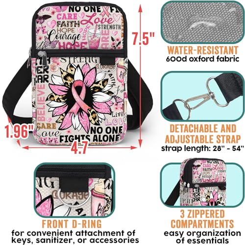 84hoods Breast Cancer Awareness Gift for Women. Crossbody Phone Bag with Adjustable Strap. Small Waterproof Cell Phone Purse. Support for Fighter, Survivor. Pink Typography.3